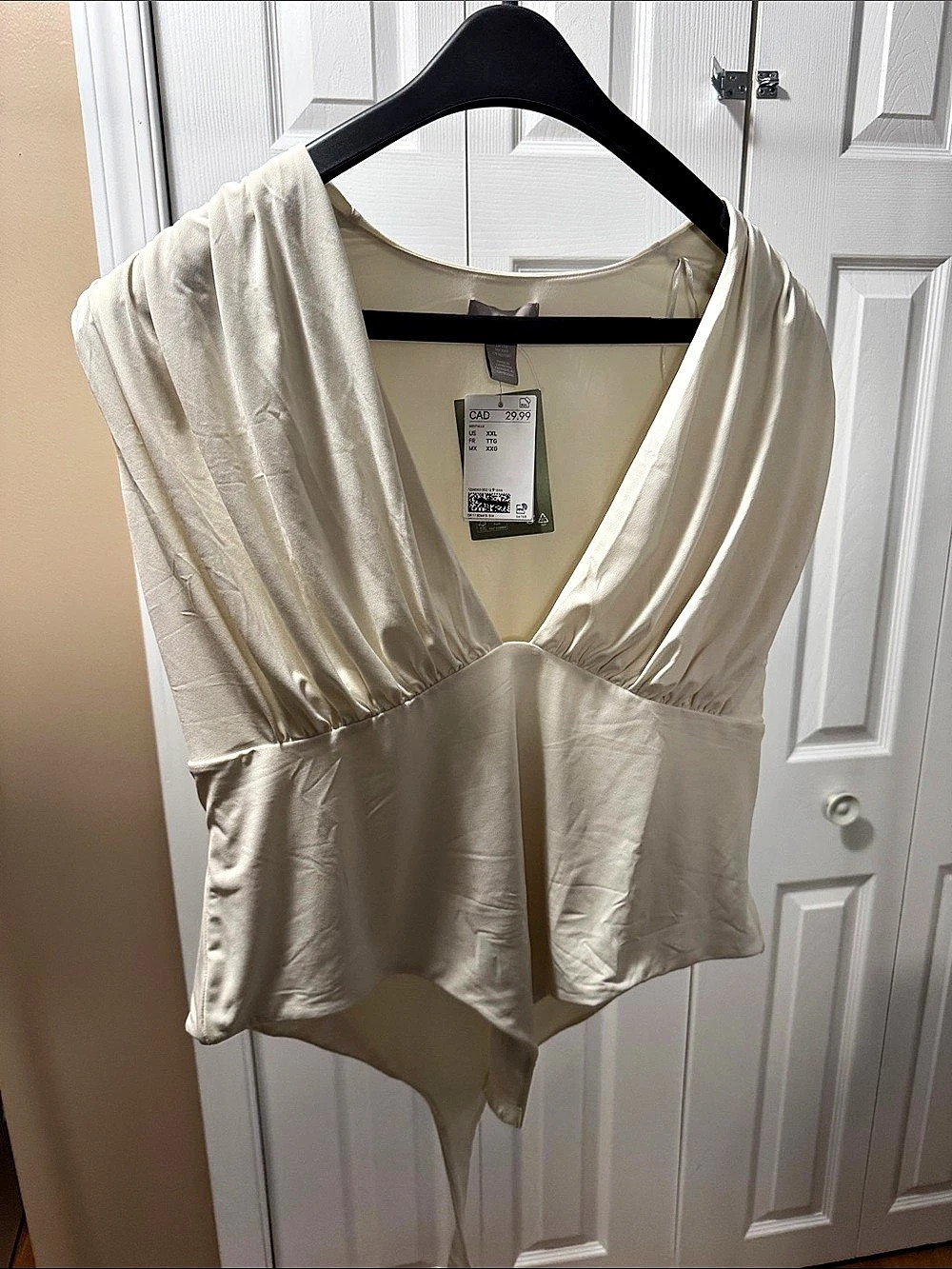 H&M Draped Bodysuit in Cream Size XXL NWT